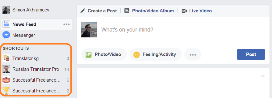 Shortcuts Facebook